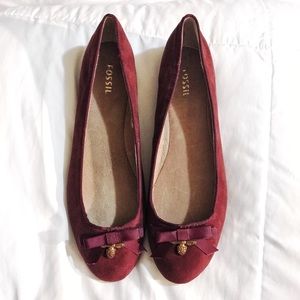 Fossil Burgundy Red Bee Charm Ballet Flats
